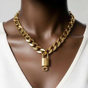 Gold-Plated Necklace with Authentic Louis Vuitton Padlock